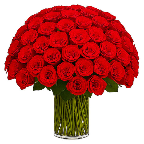 One Hundred Braveheart Red Roses in Vase