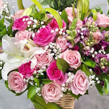 White And Soft Pink Roses, Casablanca Lily And Filler in Vase
