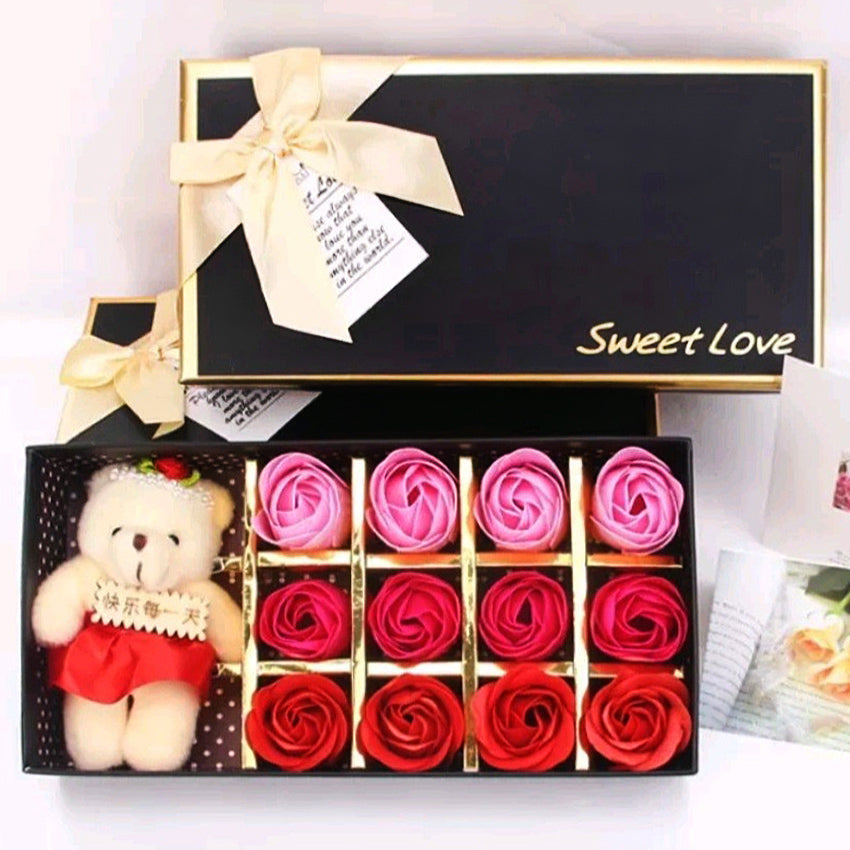 Rose Bear Soap Gift Box - 12 Pcs