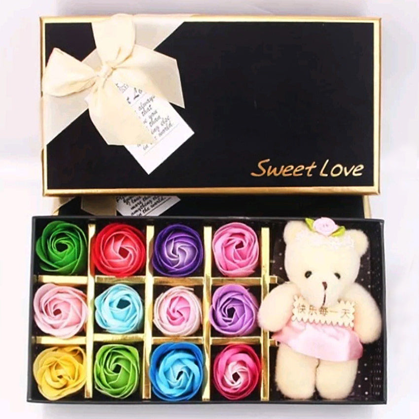Rose Bear Soap Gift Box - 12 Pcs