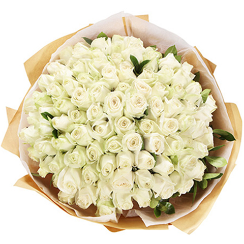 99 White Roses Hand Bouquet