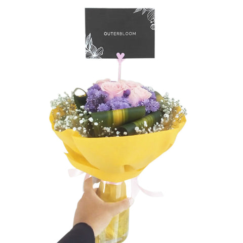 6 Pink Roses With Cordyline Foliage Bouquet