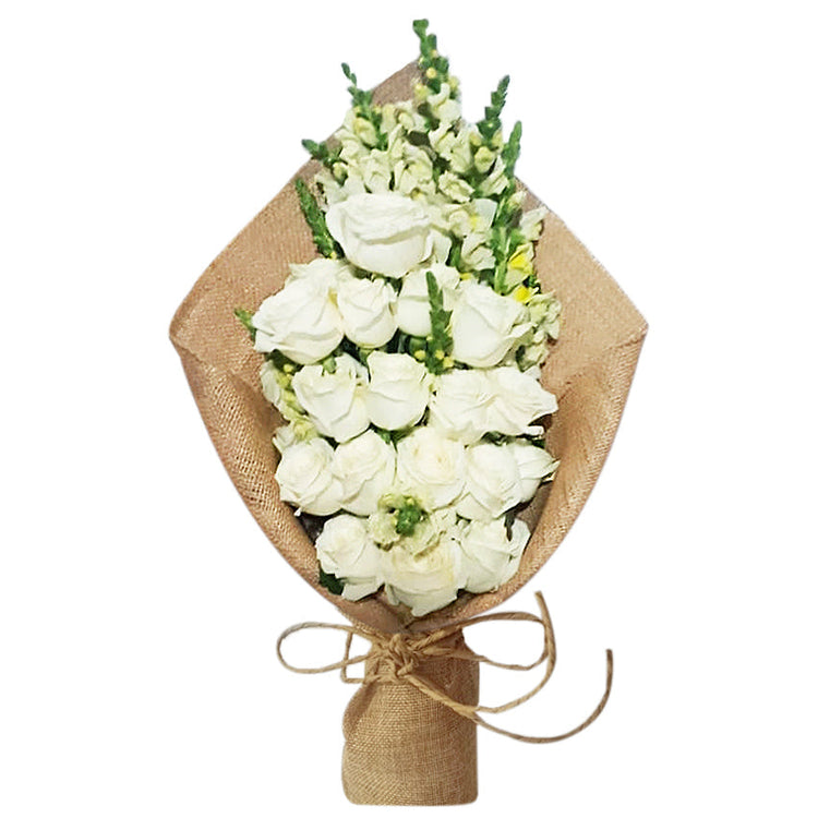 20 White Roses in Bouquet