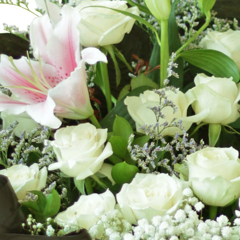 White Rose and Pink Lilies Bouquet