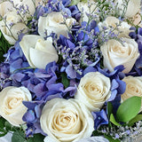 White Rose and Blue Hydrangea Bouquet