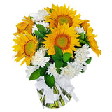 Sunflower Yellow And With White Daisies in Vase