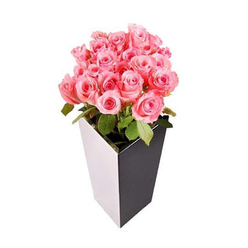 24 Pink Roses in Vase